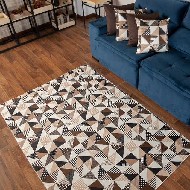 Tapete Para Sala e Quarto 1 Metro Com Antiderrapante Dubai Marrom Geometrico