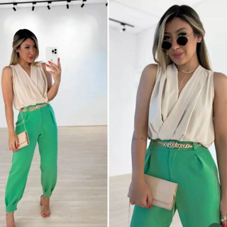 Blusa Feminina Transpassada Crepe Duna Regata Tendencia Moda Blogueira Elegante Social Evangelica