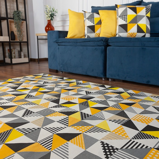 Tapete Para Sala e Quarto 1 Metro Com Antiderrapante Dubai Geometrico Amarelo