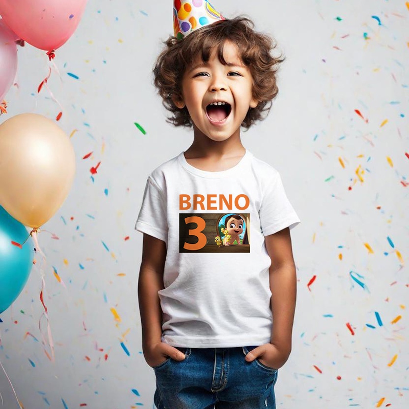 Camiseta O Poderoso Bheem Desenhos Menina e Menino Aniversário Festas Presentes Personalizado