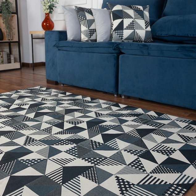 Tapete Para Sala e Quarto 1 Metro Com Antiderrapante Dubai Cinza Geometrico