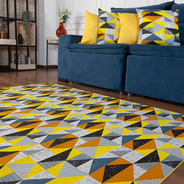 Tapete Para Sala e Quarto 1 Metro Com Antiderrapante Dubai Amarelo Chevron