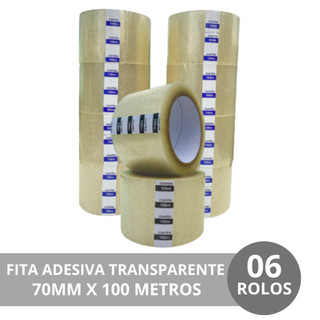 KIT 06 ROLOS DE FITA ADESIVA TRANSPARENTE PARA EMPACOTAMENTO LARGA 70MM X 100 METROS em Oferta na Shopee