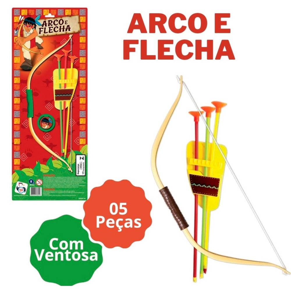 Conjunto Arco e Flecha de Brinquedo com 5 itens no total
