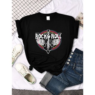 Camiseta Básica Algodão Feminina Rock & Roll Music Guitarra