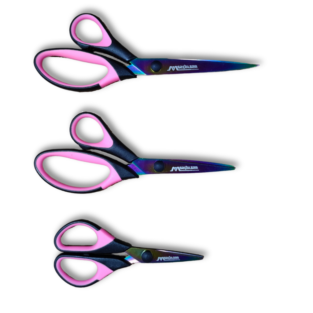 Kit 3 Tesouras Titanium PROFISSIONAL PRETO COM ROSA  - Não Perde o Corte