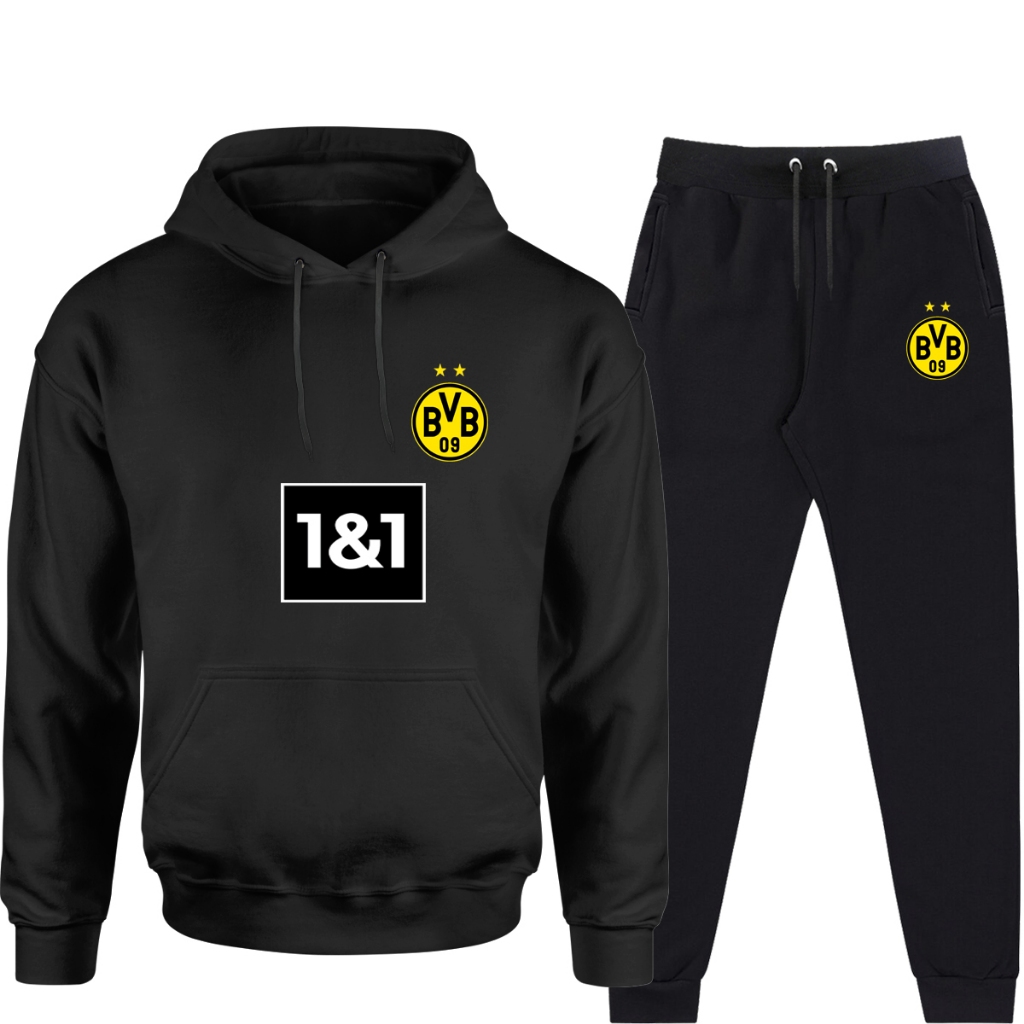 Conjunto Borussia Dortmund Blusa de Modelo Canguru de Moletom Flanelado Grosso de Alta Qualidade