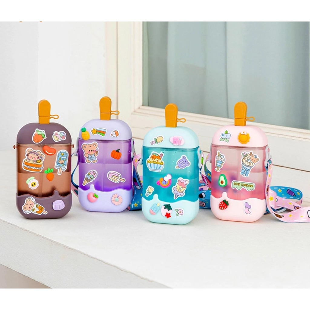 Garrafa de Água Menina Infantil Canudo Alca Criança Adesivo em Oferta na Shopee