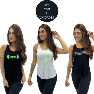 Kit 3 Camisetas Regata Fitness Feminina  Blusa Academia Musculação Crossfit Yoga Caminada Treino Exercício Promoção Atacado