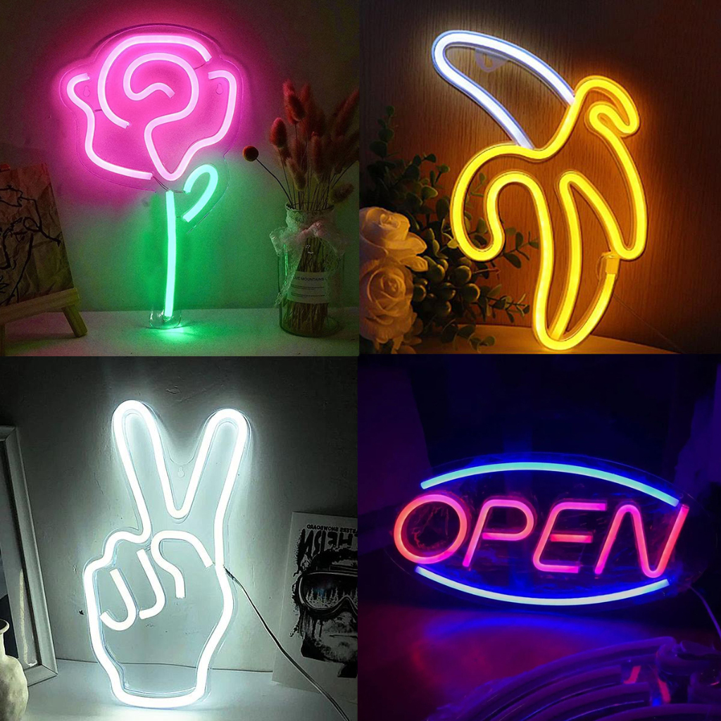 Luminária Parede Placa LED Letreiro Decoração Neon Luz Iluminação USB