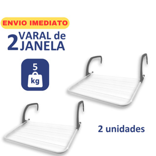 Kit 2 Varal Portátil de Ferro Janela Porta Sacada Varanda Lavanderia Dobravel Seca Roupa