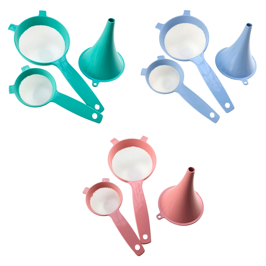 Conjunto de Peneiras De Plástico Mini e Media com Funil 3 Peças