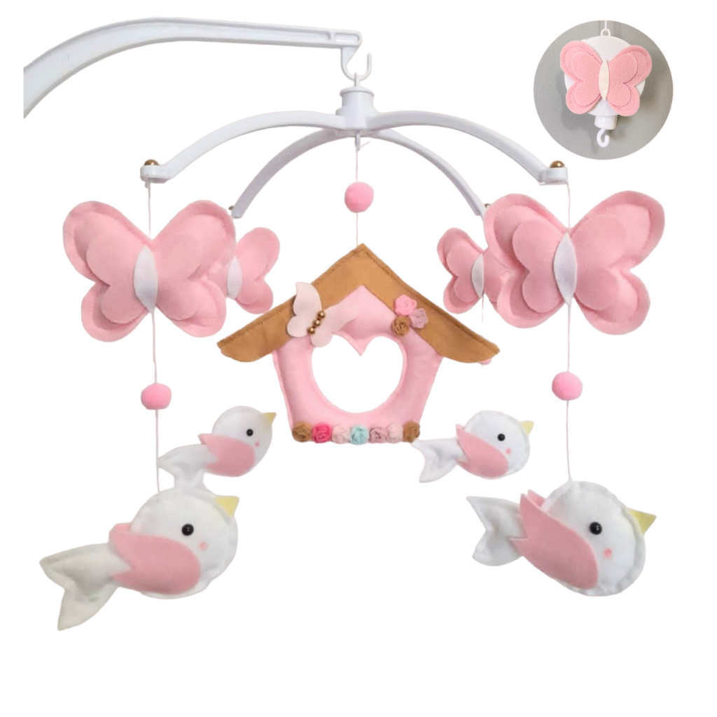 Móbile para berço Jardim Encantado Borboleta Rosa e Branco em Oferta na Shopee