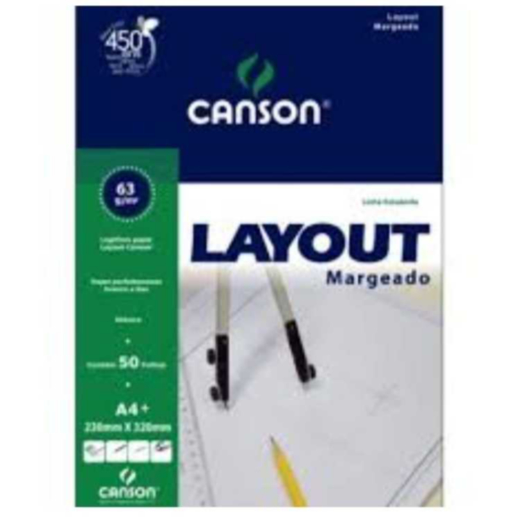 Bloco layout margeado A4+ 63g com 50 folhas Canson.