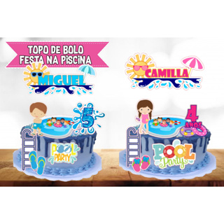 Topo de Bolo Personalizado - Decoração para Bolo - Cake Topper - Festa na Piscina em Oferta na Shopee