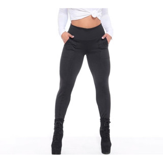 Calça Legging Tipo Lipo Modeladora Cintura Alta calça preta com bolso estilosa tecido confortavel suplex zero transparência