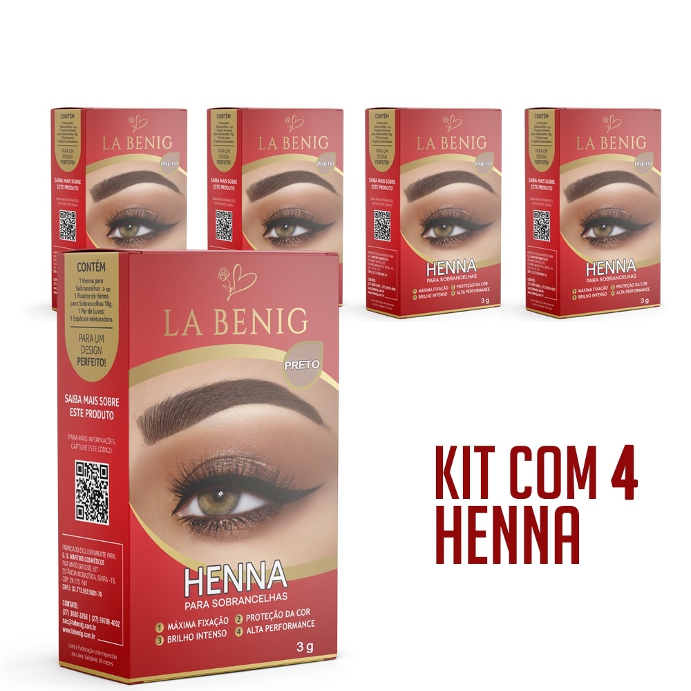 Kit 4 Henna La Benig Para Sobrancelhas