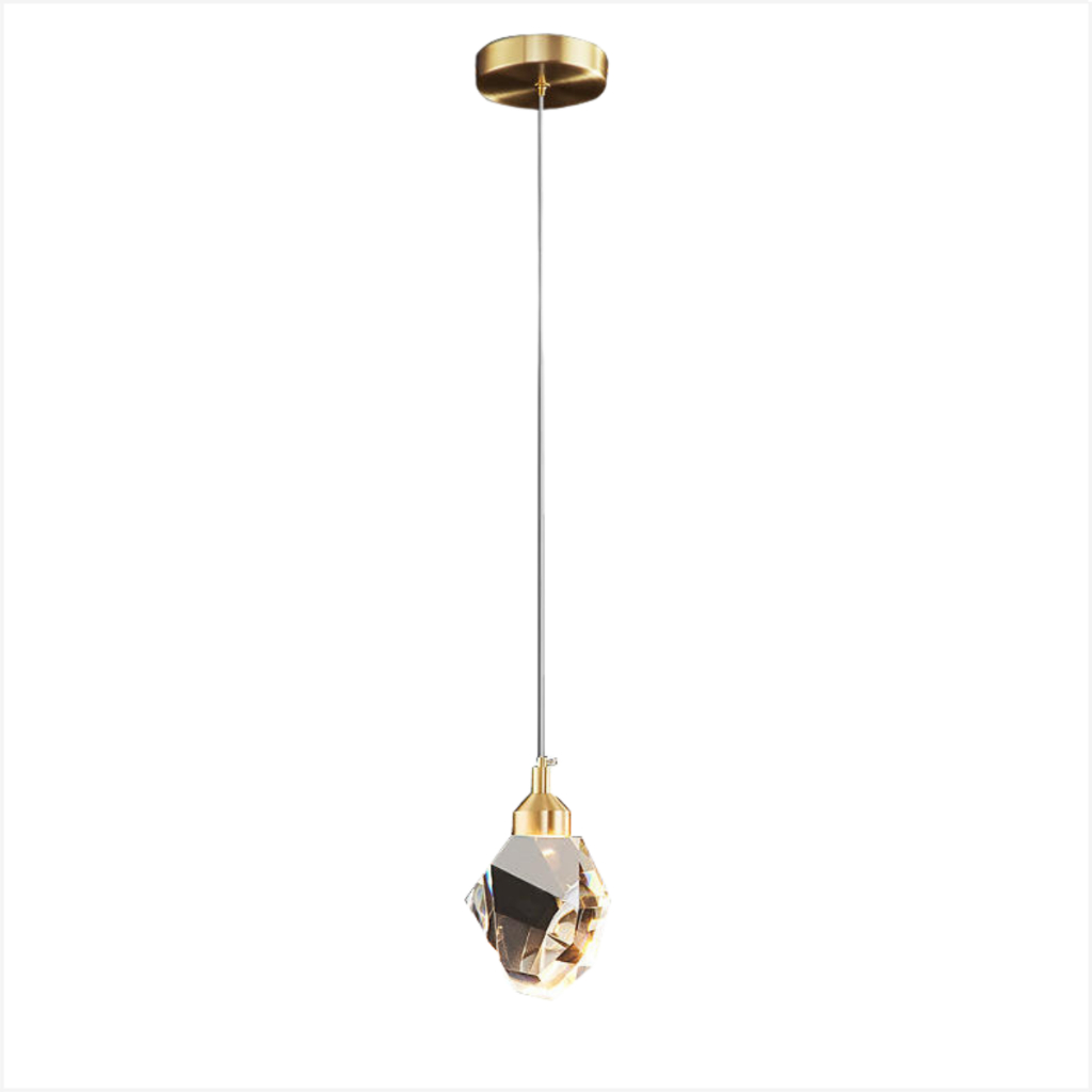 Luminária Pendente Pedra De Cristal Lavabo Cabeceira Dourado Led 3 em 1 Nobre Luz