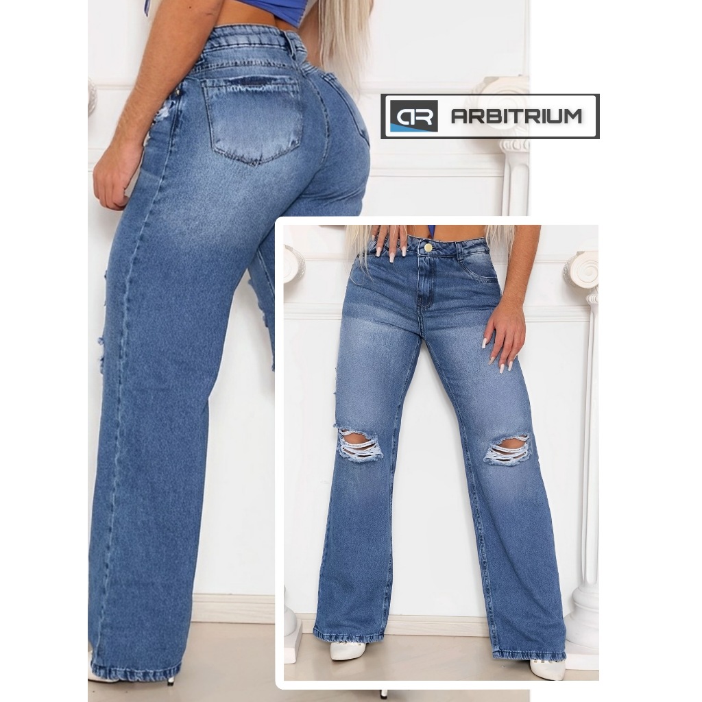 CALÇA JEANS WIDE LEG  PANTALONA BOCA LARGA PREMIUM