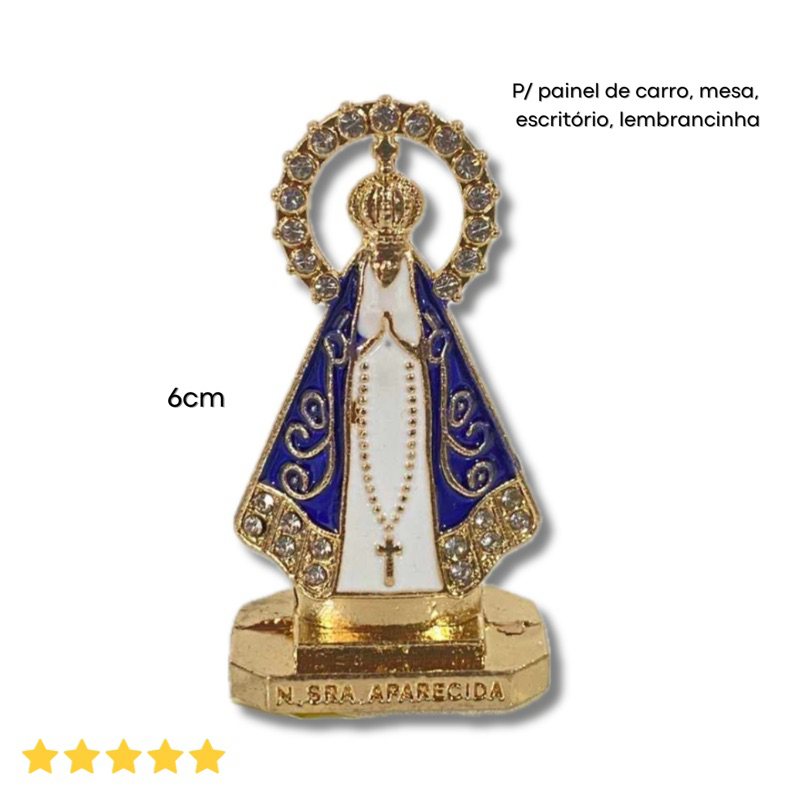 Imagem Nossa Senhora Aparecida Metal com Resplendor P/ Carro, Mesa, Escritório