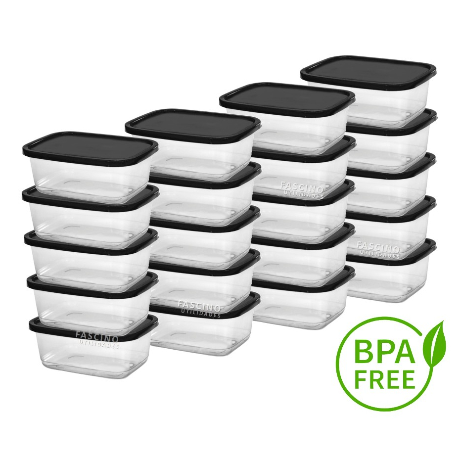 Kit 20 Potes Para Freezer e Microondas 500ml Reutilizável BPA FREE Marmita Fitness Organizador de Alimentos