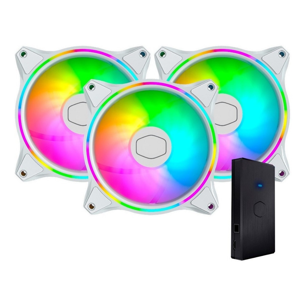 Kit 3 Cooler Master Mf120 Halo Branco White Edition 120mm 12cm p/ Gabinete+ Controlador de Led Argb