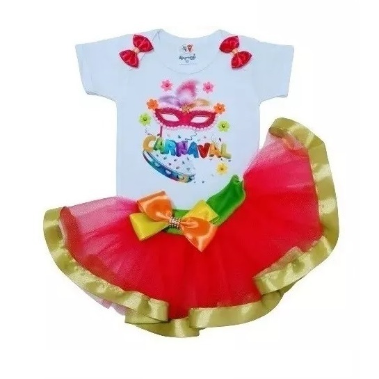 Roupa De Carnaval Conjunto Infantil Bebê Menina Body Temático C/ Saia Tutu