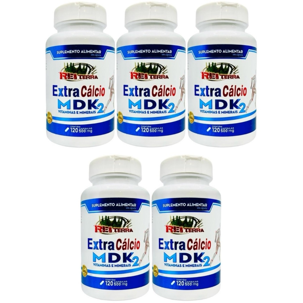 Kit 5 Extra Cálcio Mdk2 600 Cápsulas - Rei Terra