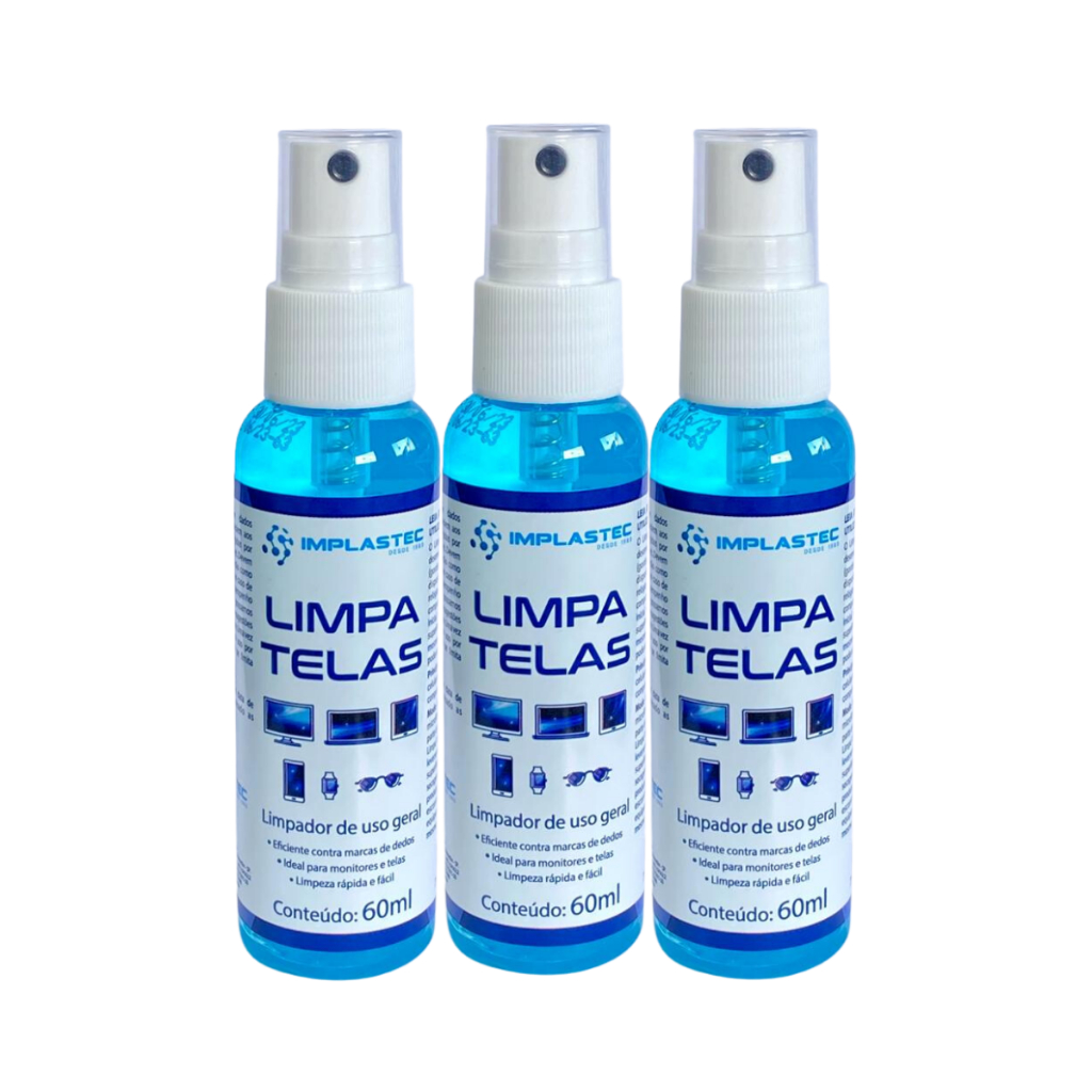 Limpa Telas Implastec Clean 60ml Kit 3 Unidades limpador de tela Celular Monitor Tv Limpa Óculos