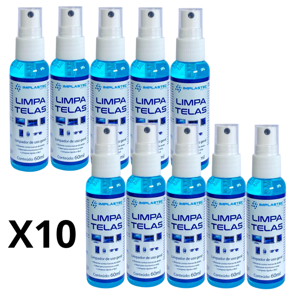 Kit 10 Unidades limpador de tela Implastec Clean 60ml Celular Monitor Tv Limpa Óculos