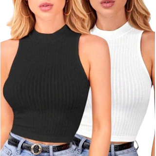 Cropped Gola Alta Sem Manga Canelado