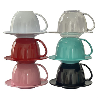 Kits com 03, 06 ou 12 Xícaras de Chá 180ml com Pires Tradicional Acrílico em Oferta na Shopee