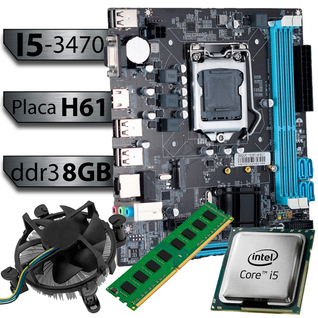 Kit Pl Mãe H61 + Processador I5 3470 + Memória ddr3 8gb + Cooler