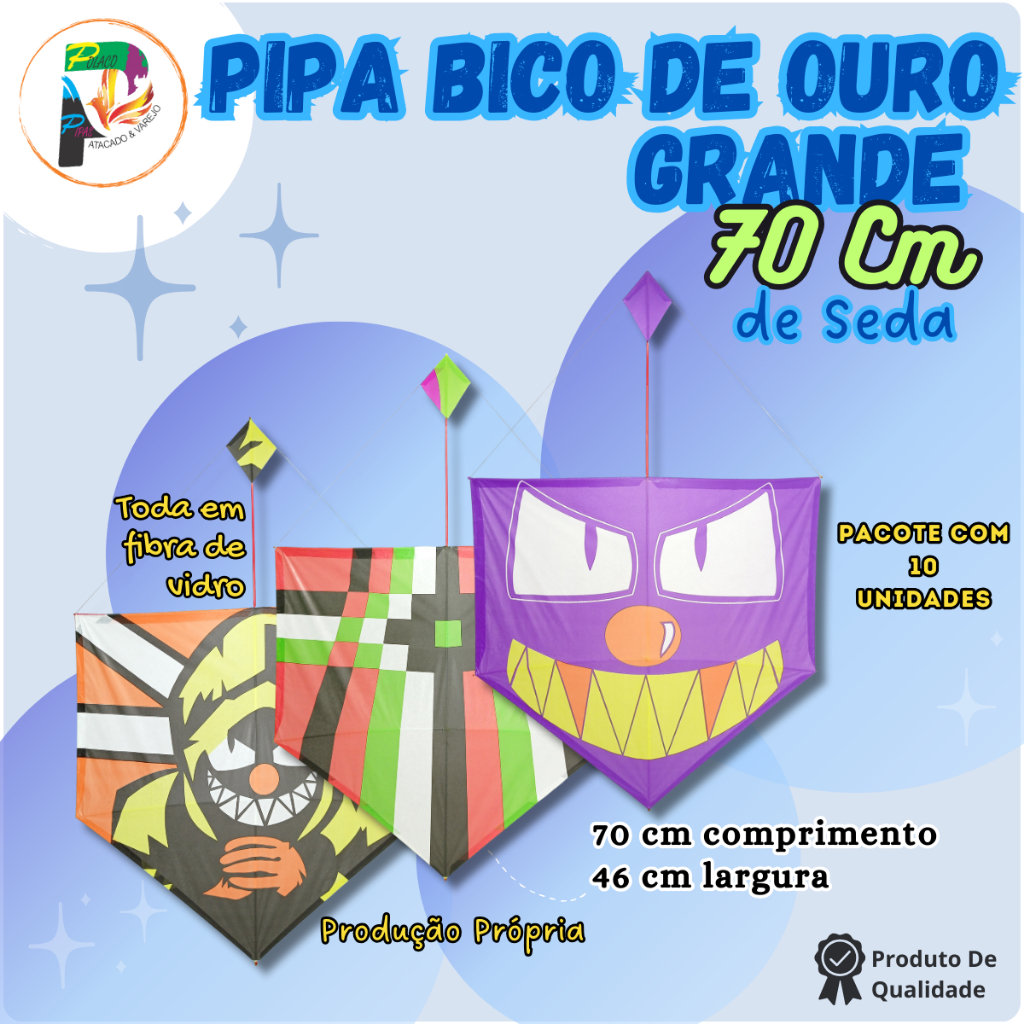 Pipa Bico De Ouro Grande 70 Cm De Seda - Caixa 10 Unidades