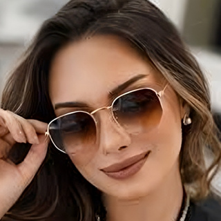 óculos de sol hexagonal masculino feminino com lente preta escura armação metal geométrico blogueira em Oferta na Shopee