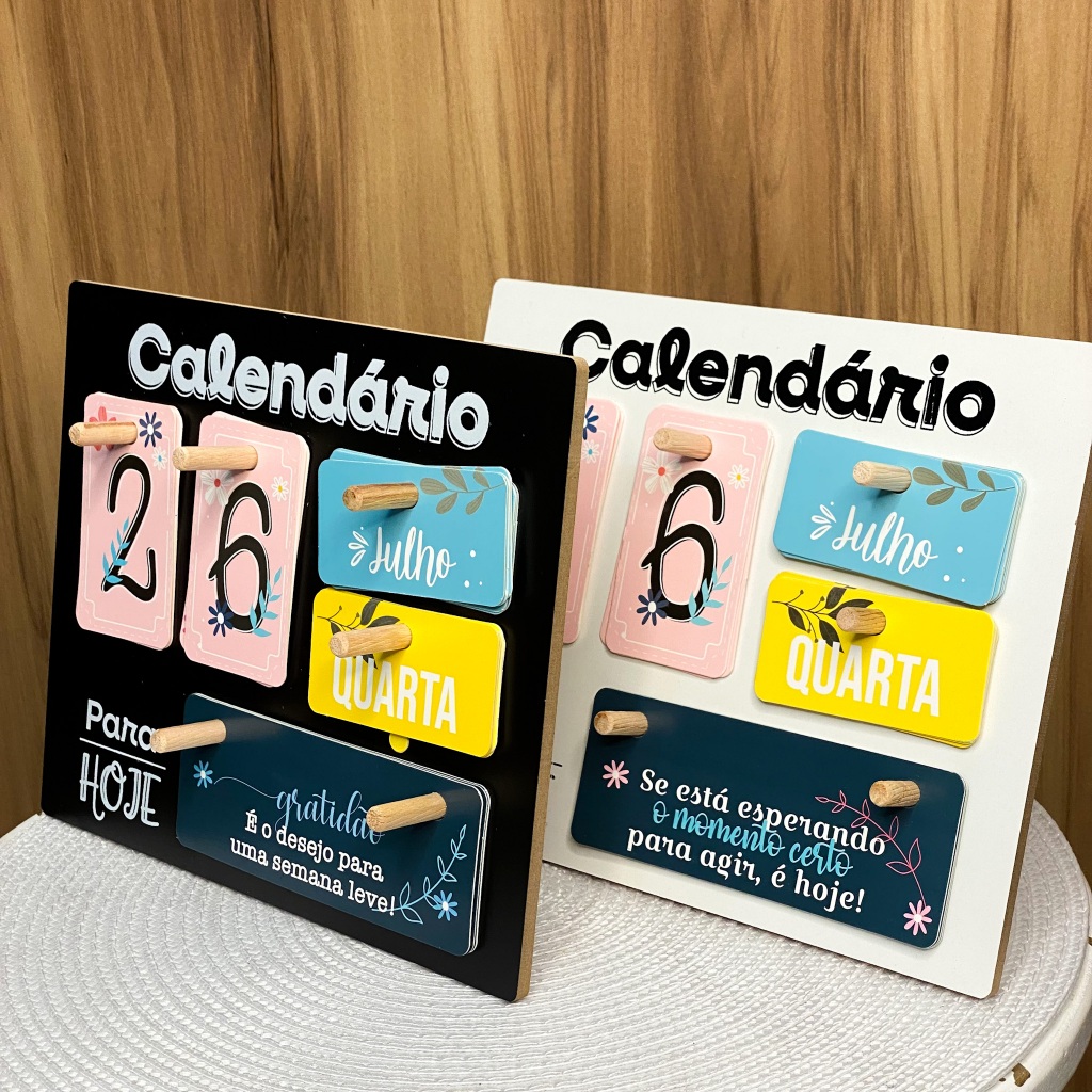 Calendário de Mesa Decorativo de Madeira com Plaquinhas Permanente Colorido Escritório em Oferta na Shopee