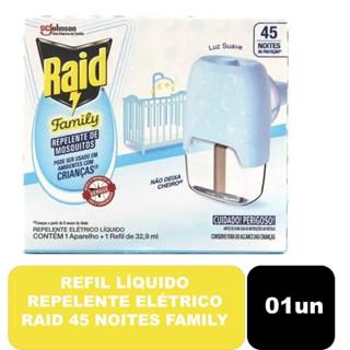 Aparelho + Refil Líquido Repelente Elétrico Raid 45 Noites Family