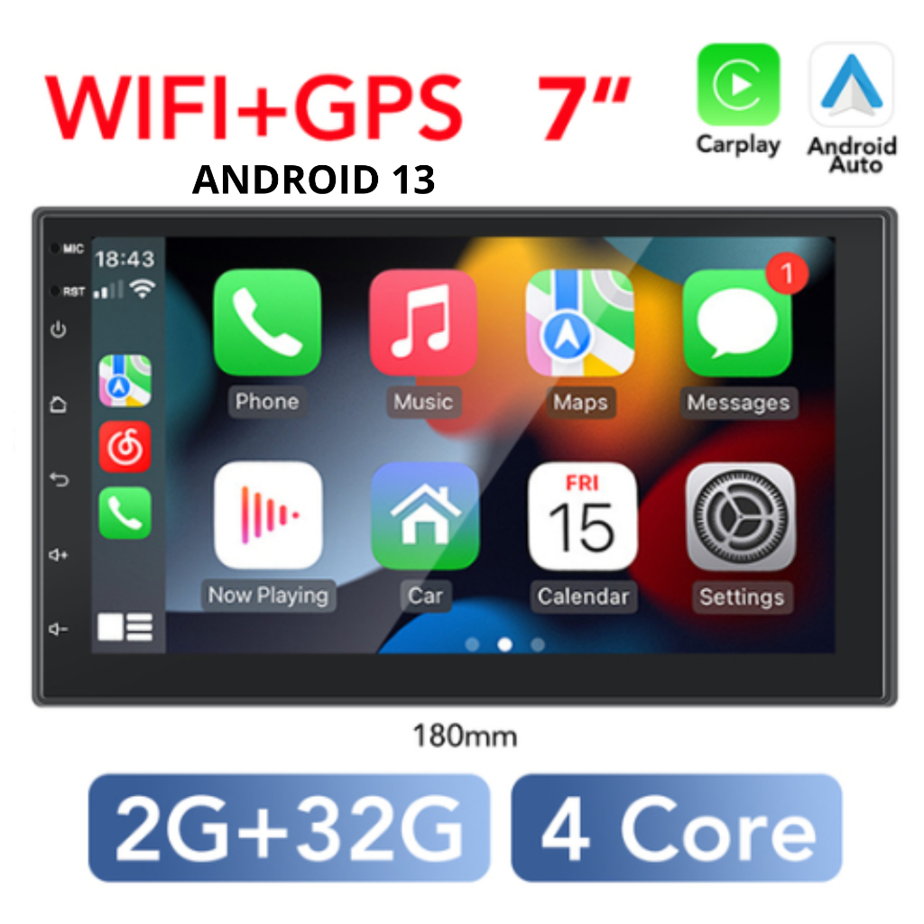 Central Multimídia Android 7 Pol 2gb Ram Carplay Wifi android auto