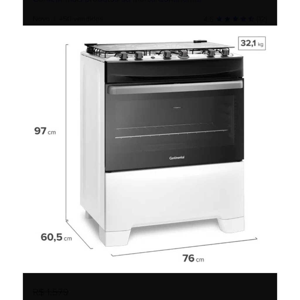 Fogão Fc5ib 5 Bocas Mesa De Inox Branco Continental Bivolt