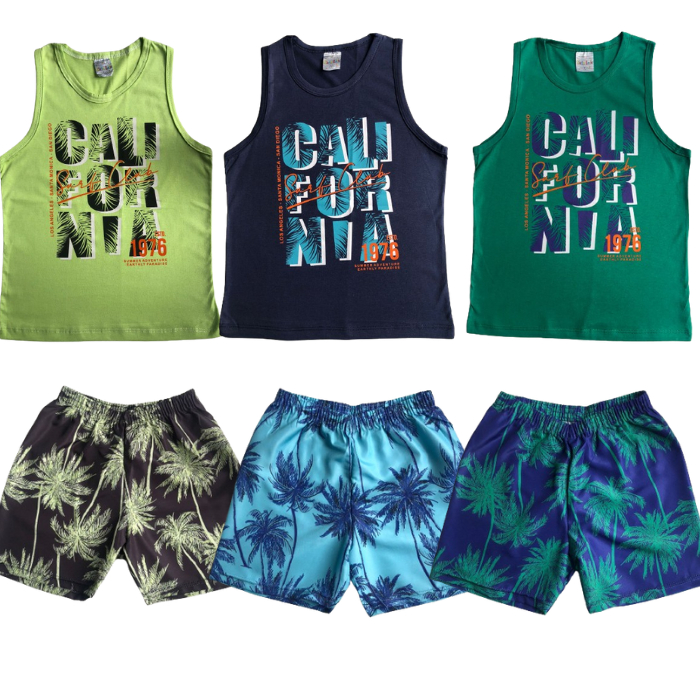 Conjunto Bermuda Regata Menino Conjunto Estampado Short Tactel Infantil Cato Lelê Verão Tamanho 10 12 14 Juvenil REF:2279