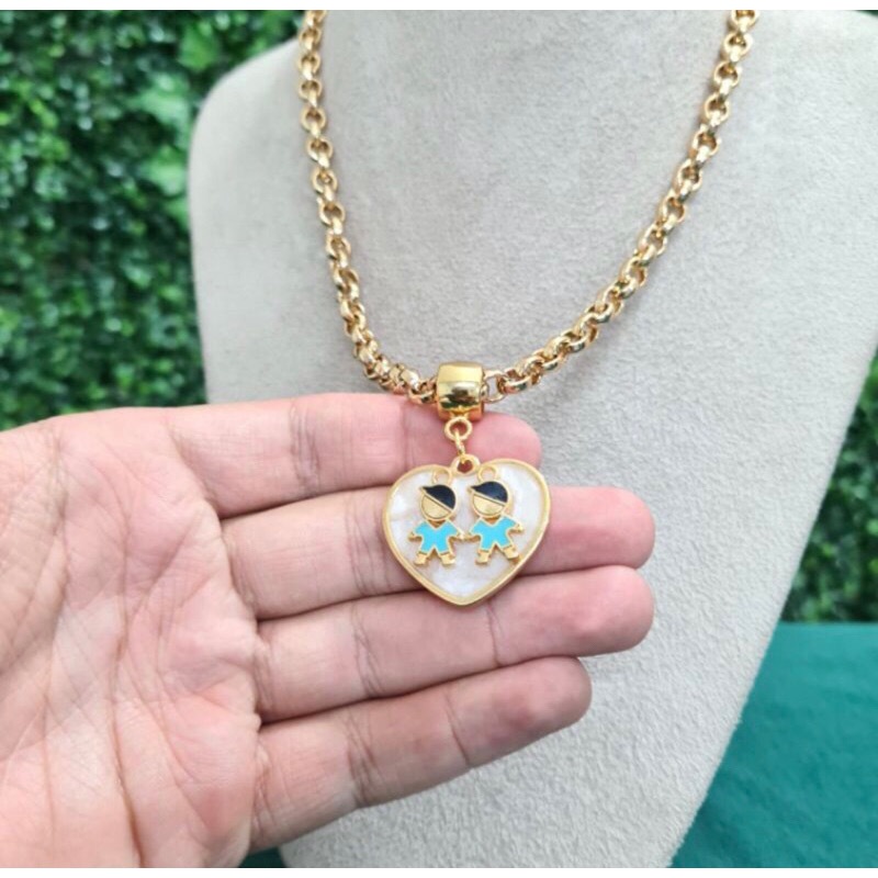 Colar Elo Português Pingente Filhos Moda Tendência — imagem 2 de 2