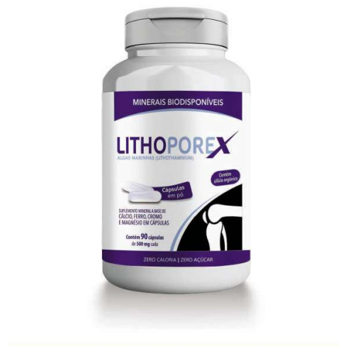 Cálcio e Magnésio + 72 Minerais de Alga Marinha 90 Cápsulas de 500mg - LITHOPOREX - suplemento alimentar natuverdemax