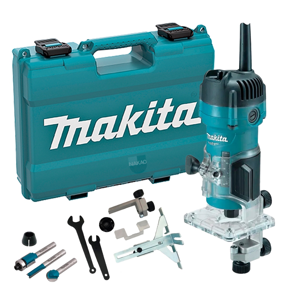Kit Tupia 6mm 530 Watts M3700B Makita e 3 Fresas e Pinça 1/4 Pol e Maleta