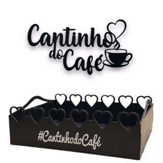 Kit cantinho do café bandeja e aplique MDF preto