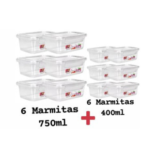 KIT COM 12 PÇS 750ML + 400ML Marmita Fitness Freezer E Microondas Potes Plásticos com Trava Grande em Oferta na Shopee