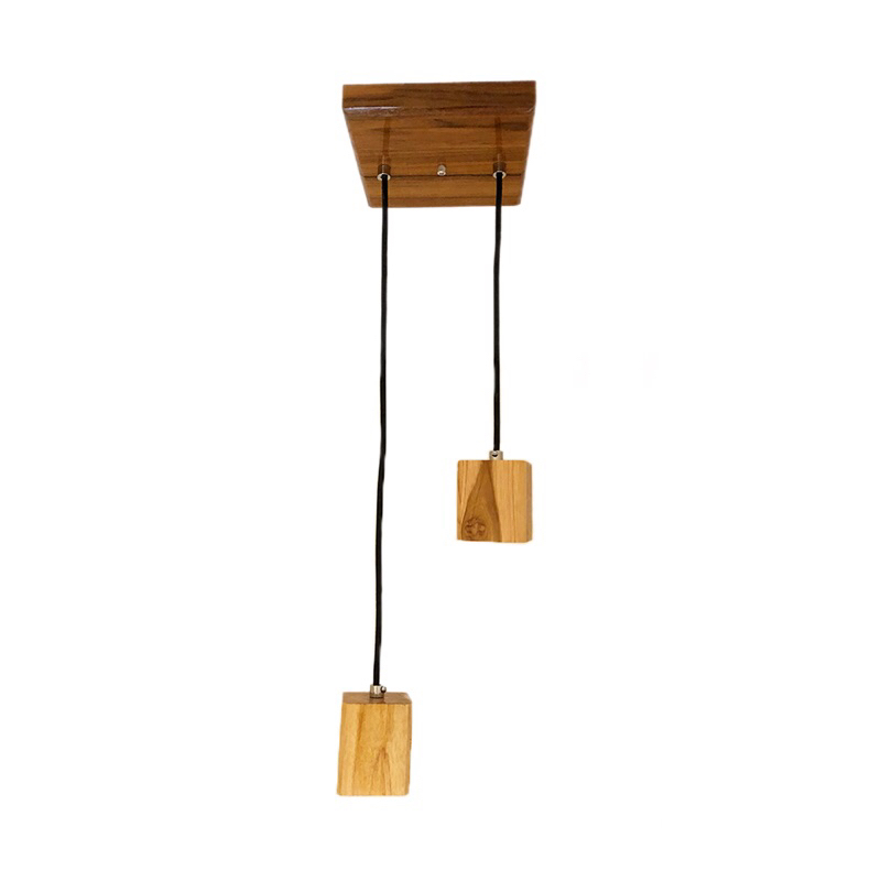 Pendente Madeira Lustre de Teto P/ 2 Lâmpadas Soquete e27