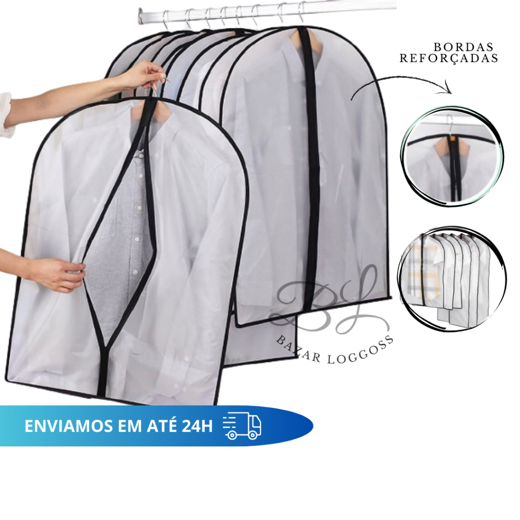 Kit Com 3 Capas Para Roupa Protetora De Plástico Roupa Terno Casaco Lavanderia Impermeável