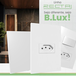 Cj Tomada 10A 20A Interruptor Simples Paralelo Conjunto 4x2 Blux Recta Branco Brilhante + Fácil Instalação Tomada Branca Brilhante