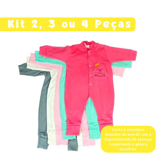 Roupa Bebê Kit 2, 3 ou 4 Macacão Bordado Pé Reversível
