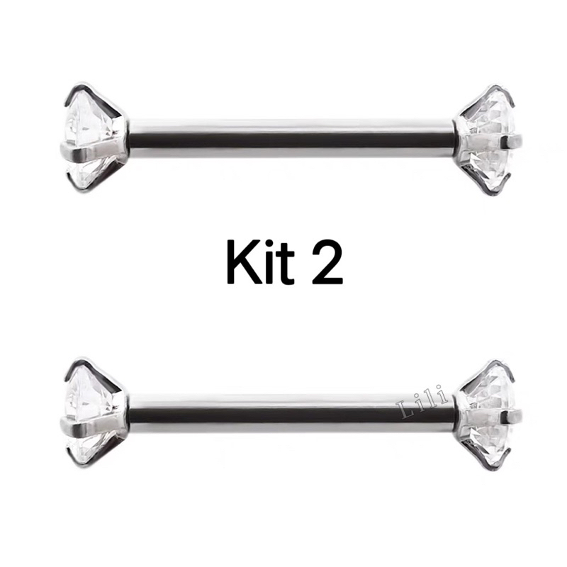 Kit 2 Piercing Barra Aço Para Mamilo Formato Redonto Cristal (Rosca interna) em Oferta na Shopee
